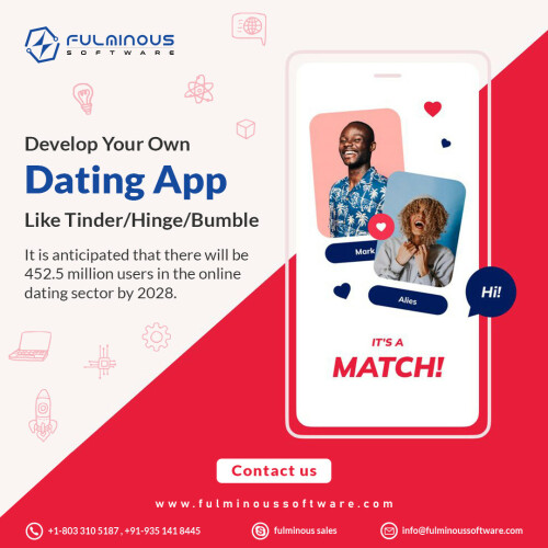 Hire a dating application developer from Fulminous Software, develop your own dating app, and get the benefits of the fast-growing dating app industry. We have been developing feature-rich and unique dating apps since 2018. The user-centric designs, responsiveness, and fast performance are the key features of dating apps developed by our best dating app developers. The cost of hiring dating app developers is very affordable at Fulminous. You can hire a remote dating app developer for any services related to custom dating application development. Click here for more info:- https://fulminoussoftware.com/custom-dating-app-development-services