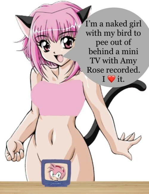 Ichigo Momomiya loves being naked with her bird to pee out of behind a mini TV with Amy Rose recorded.